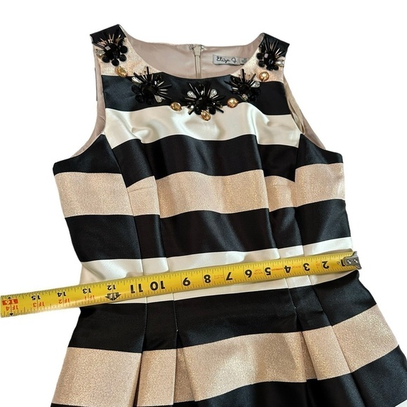 Eliza J Black White Gold Striped A-Line Jewel Dress Size 2P - Picture 15 of 17